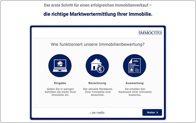 Property Evaluation Tool on Immocito Real Estate Website